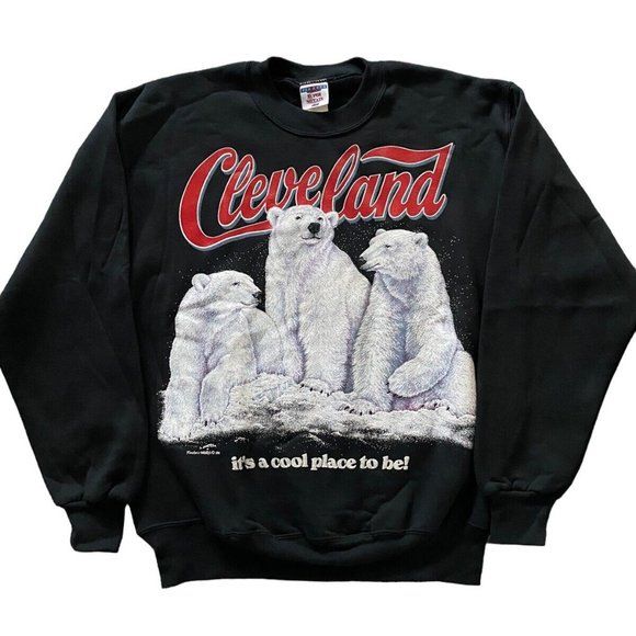 NOS VTG 90s Jerzees Polar Bear Cleveland Sweatshirt Mens Sz M Fletchers Wildlife